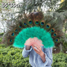 Feather Fan Wedding Party Dance Chinese Peacock Feather Cosplay Folding Hand Fan