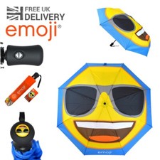 Emoji Sunglasses Novelty Umbrella Auto Open 3 Fold 42" Arc Windproof Waterproof