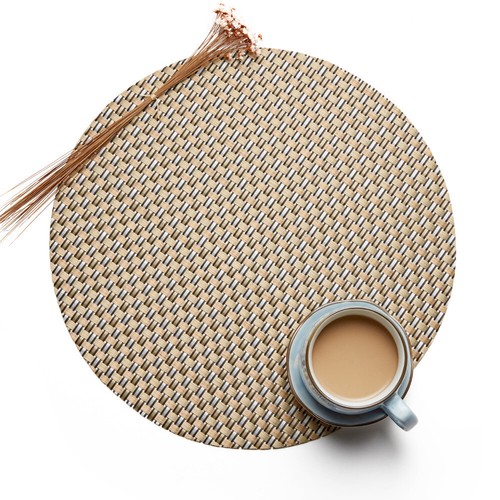 Solid Round Woven PVC Placemat Tableware Mat Bowl Cup Coaster Non-Slip Pad - Picture 6 of 16