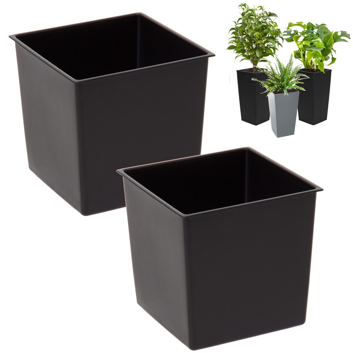 2x Plantztopf-Einsatz austauschbarer quadratisch,langlebig 13,5x13 cm Schwarz 2L