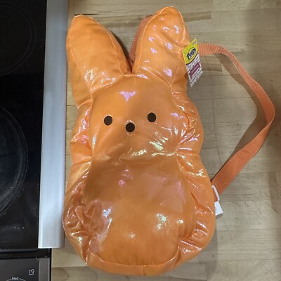 Peeps Plush Orange Iridescent bunny Backpack  15  NWT