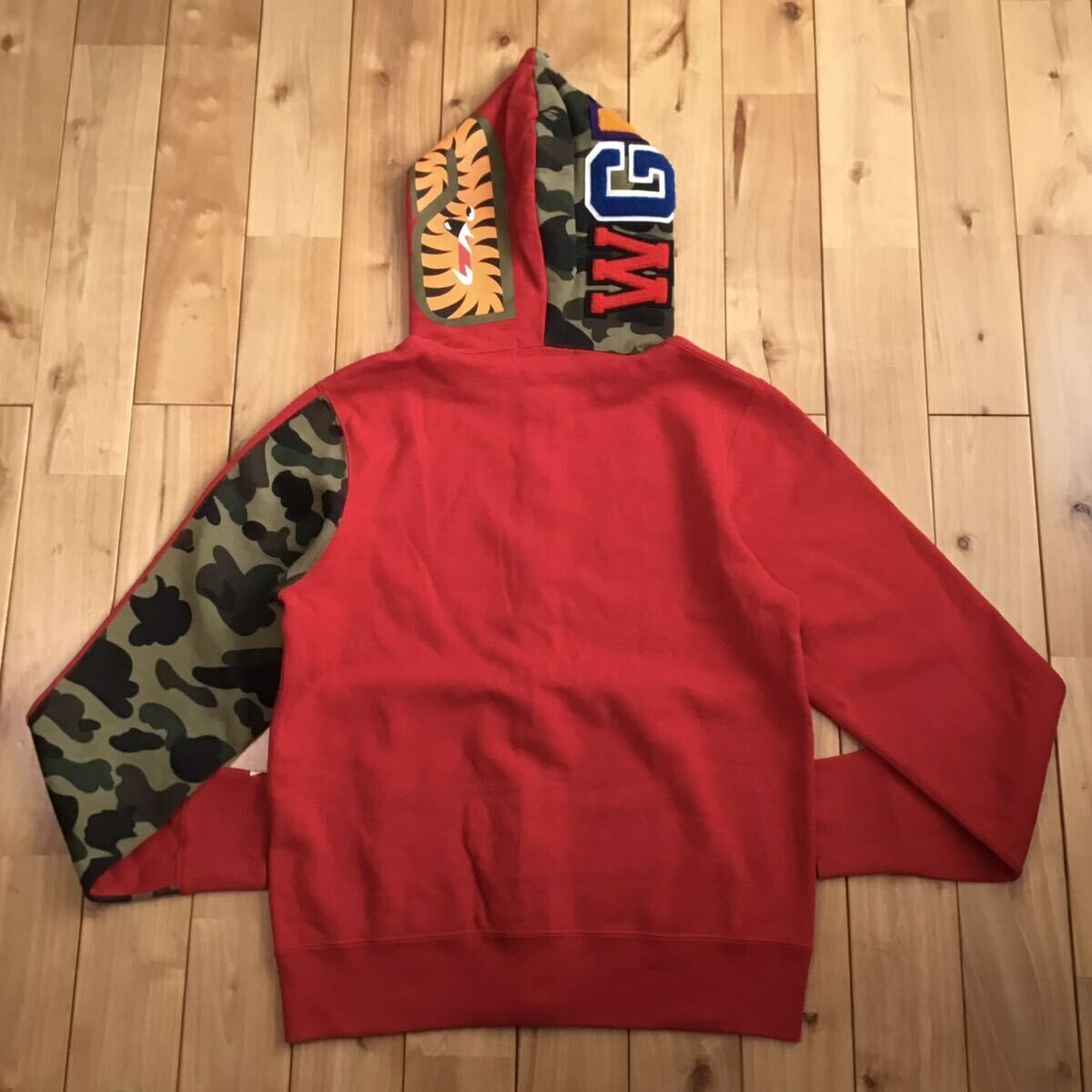 BAPE 1st camo green × red shark full zip hoodie NIGO A