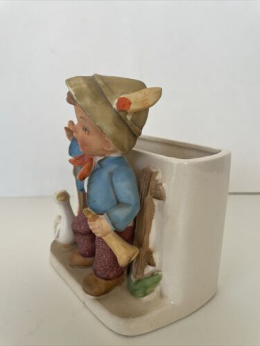 Ceramic Planter or Napkin Holder NAPCO Swiss Boy with Goose Hummel Clone 1958 - Picture 2 of 10