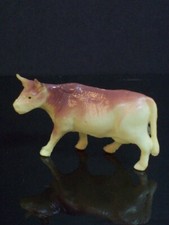 Vintage Celluloid Cow Farm Animal Viscoloid Hollow Toy Figure Brown Top Side Old