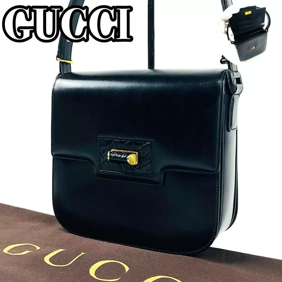 Sac bandoulière vintage GUCCI femme logo cadenas cuir noir occasion 202502M