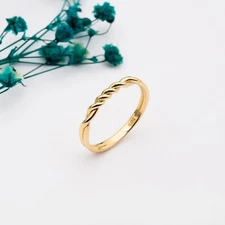 14K Solid Gold Rope Twist Ring Size 7 | Minimalist Gold Eternity Stacking Band
