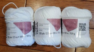 Lot of Loops&Threads 3 Skeins Of CLASSIC COTTON Yarn White 2.5oz Each 