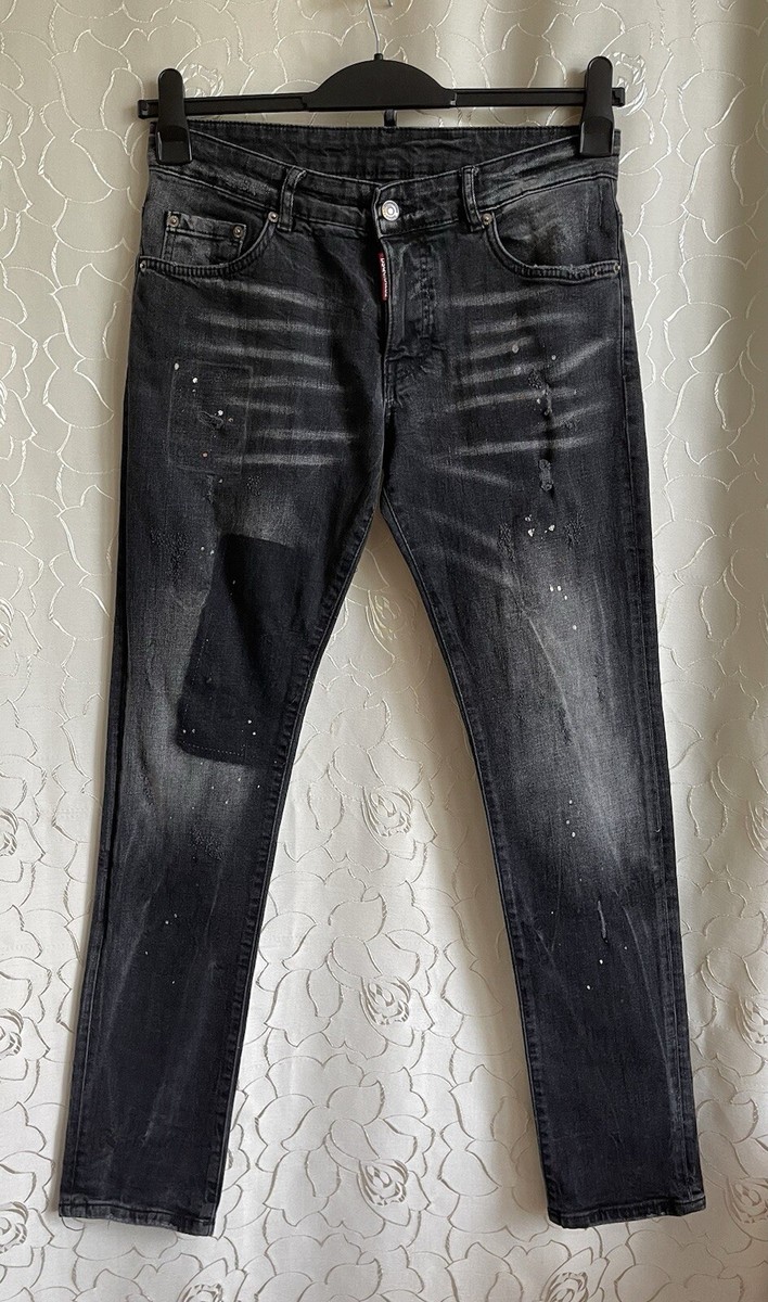 Dsquared2 Men's Slim Jean Black Washed Painted Size 46 DSQ2