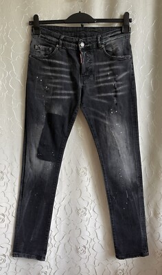Dsquared2 Men's Slim Jean Black Washed Painted Size 46 DSQ2