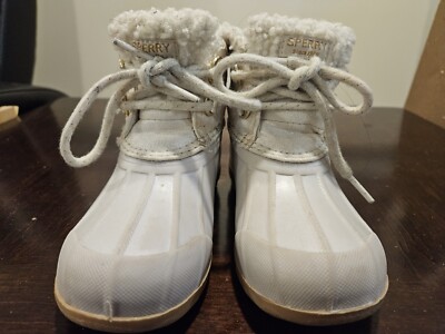 Pre-Owned Sperry Port Alpine Jr Girls Duck Boots Size 8M White SCL166207