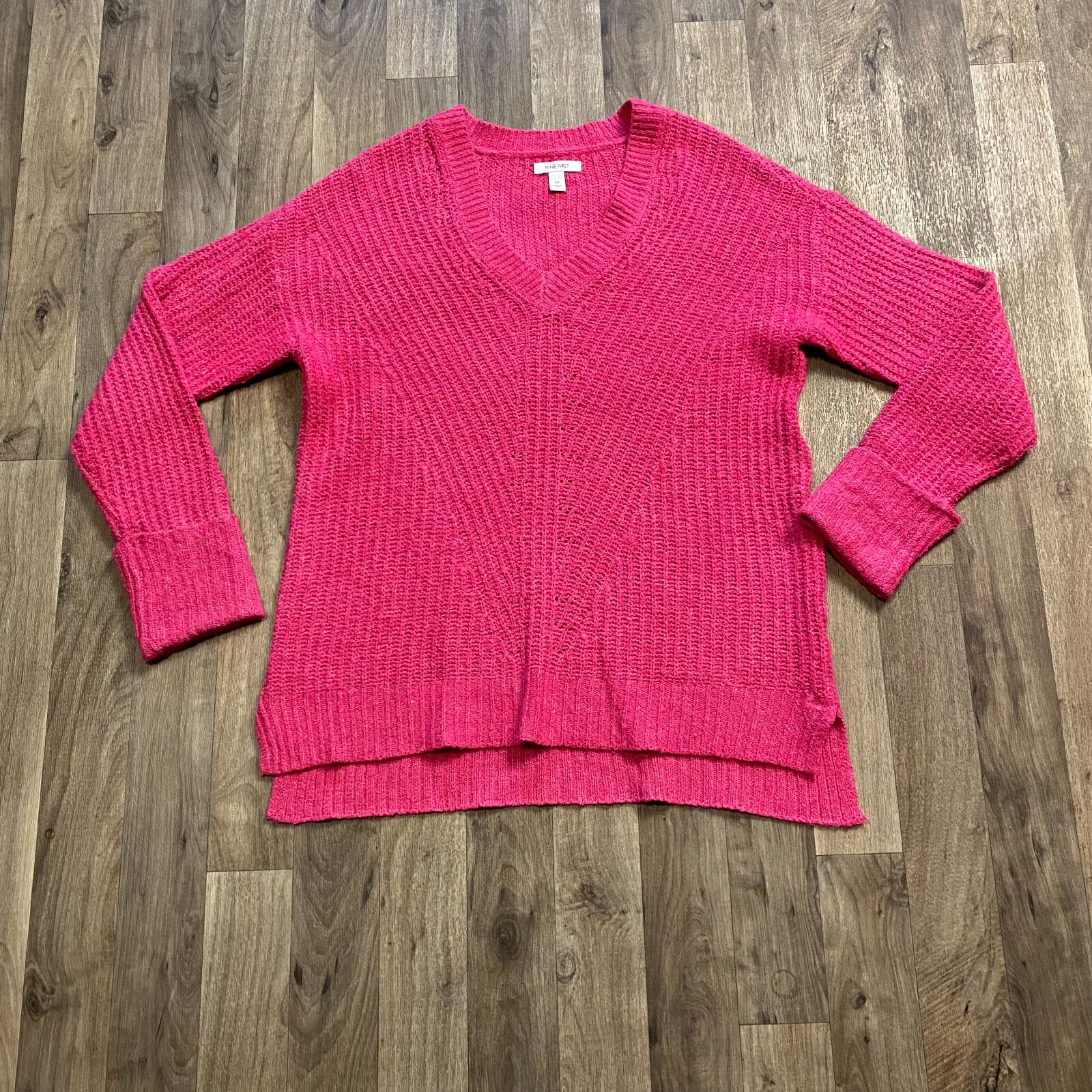 Nine West Chunky Knit Sweater V-Neck Pink Size Medium