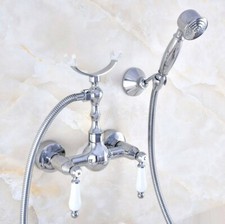 Chrome Bathroom Shower Faucet Mixer Tap With Hand Shower Head Set Wall Mounted