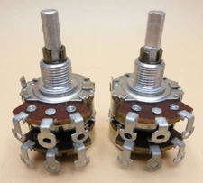 100K Dual-Gang Potentiometer, Short Shaft - Linear, Long Shaft - Log  (Qty 2)