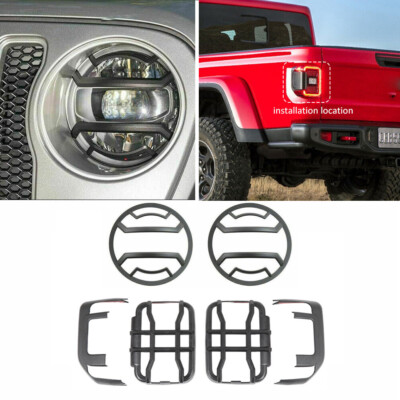 4x Front Headlight & Rear Tail LED Light Guard Trim For Jeep JT Gladiator 2020+