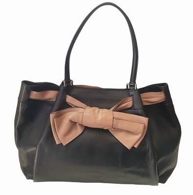 VALENTINO GARAVANI Leather Aphrodite Bow Tote Black/Tan