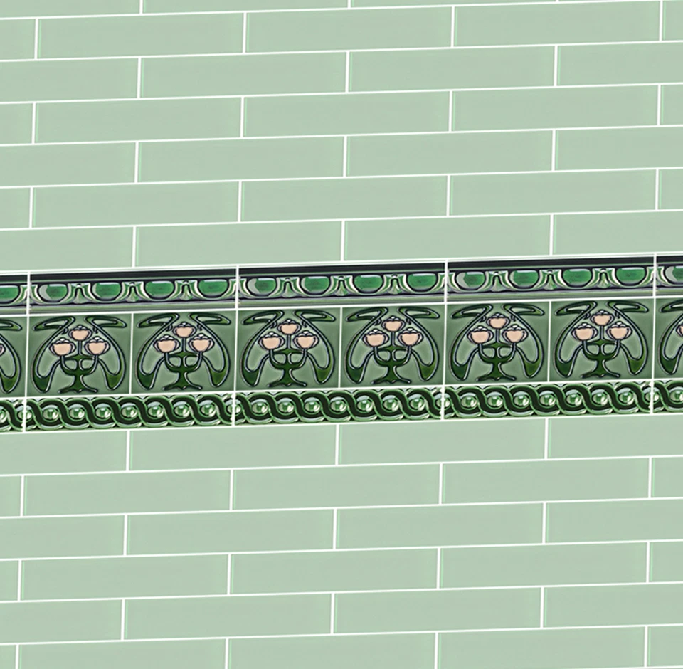 Dolls House Victorian Wallpaper Green Kitchen Bathroom Matte #27 1/24th scale - Image 1 of 1