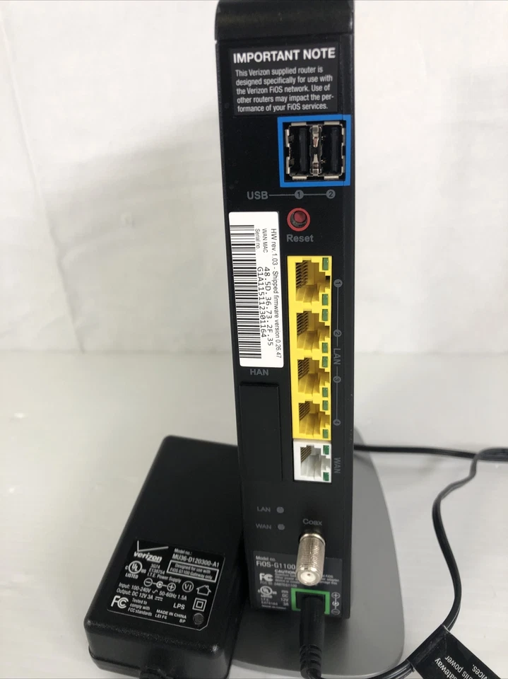 Verizon G1100 Router FiOS-G1100 Dual Band W/AC &Cat 5E With Stand(Fios Firmware) - Image 4 of 4