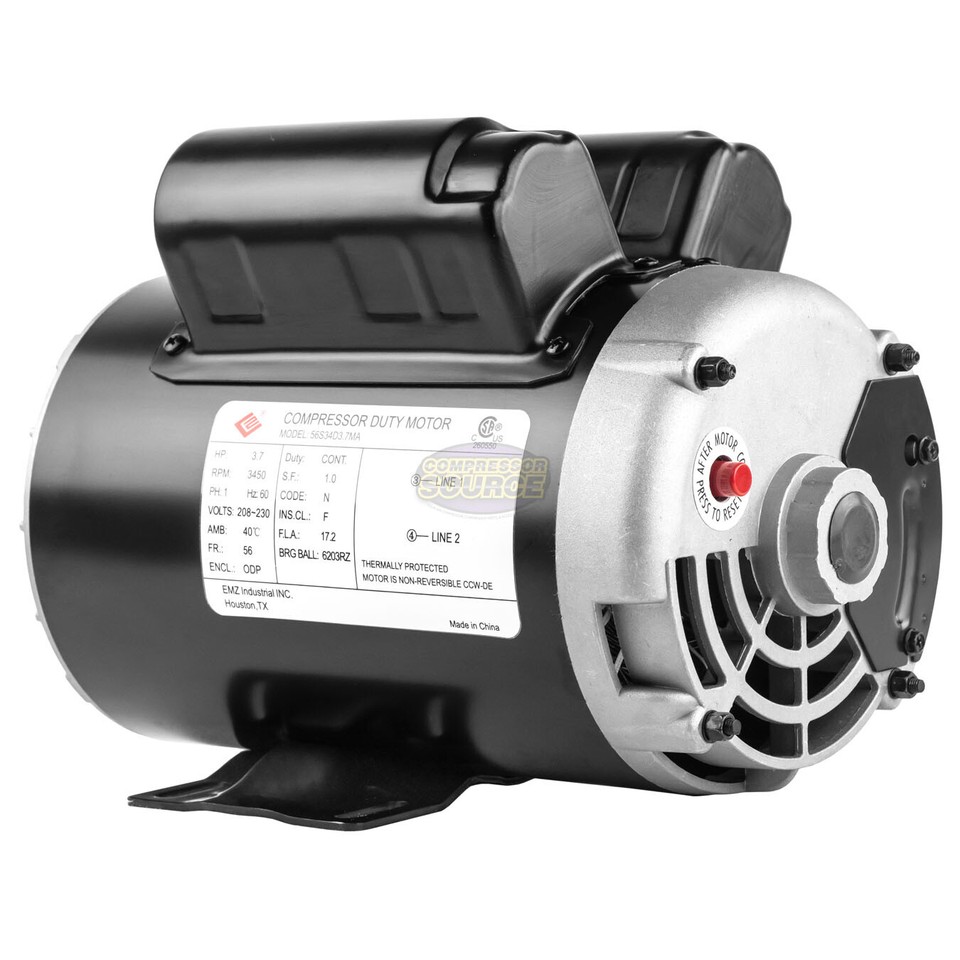 3.7HP Air Compressor Electric Motor - 56 Frame, 3450 RPM, 5/8" Shaft, Single Phase, Replaces 5HP SPL Motors