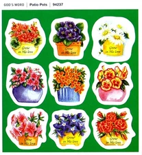 9 FLOWER POT "Grow In His Love" FAITH STICKERS SEALS 4"X4 3/8" Sheet