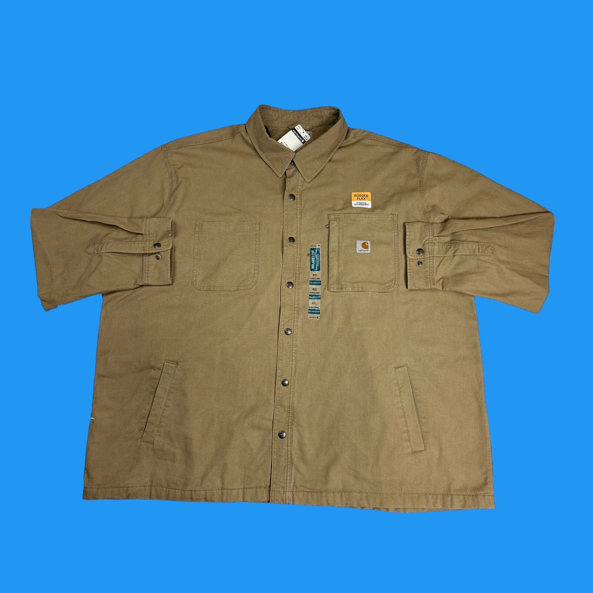 Carhartt Mens Size 4XL Plaid Fleece Lined Snap Button Up Beige Work Shirt  Jacket