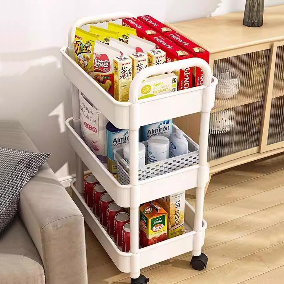 3 Tier Storage Trolley Cart on Wheels Kitchen Bathroom Laundry Narrow