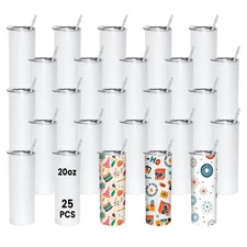 Sublimation Tumblers Blanks 20oz 25 Pack Skinny Straight Tumblers Bulk zl02