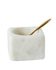 Square White Marble Bowl with Brass Spoon