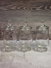 Lot Of 3 clear Apothecary/Candy/Trinket Glass jars Vtg 6.5" With Lids