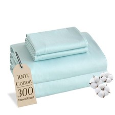100 Cotton Sheet Set, 300 Thread Count King Sheet Set Cotton, 16" Deep Pocke...