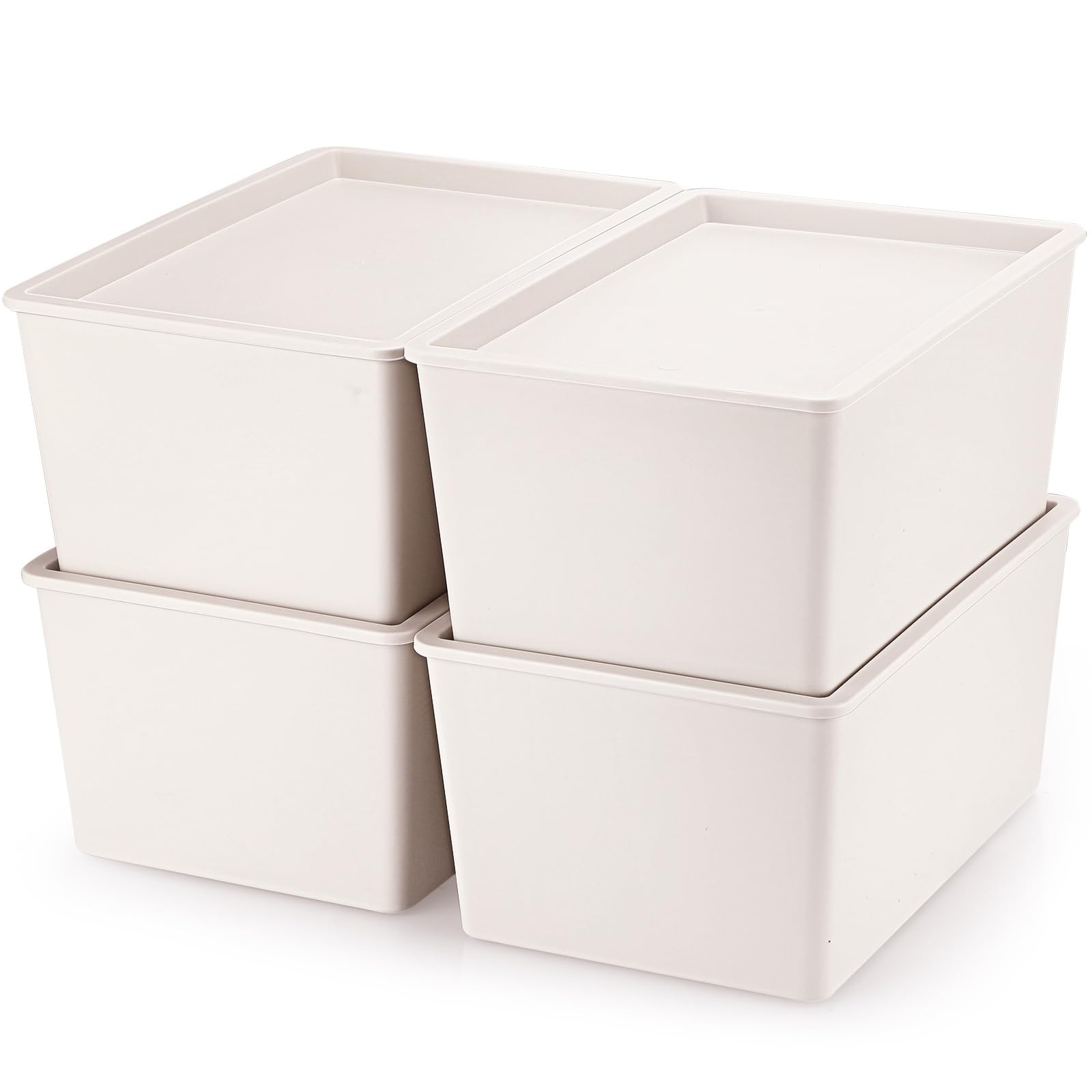 4-Piece Stackable Plastic Storage Bins with Lids - Organizing Box Baskets