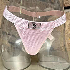 Victoria's Secret All Over Bling Cotton V-STRING THONG Panty Sz L PINK NWT 34