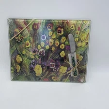 LSARTS 2 Pc Designer Serving Set Pansies Cheese Board w/beaded Spreader New Seal