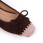 Women's Brown Square  Flats  Pink Embroidered Bow Low Heel Shoes US14 — photo 3