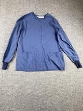 Best Medical Wear Scrub Jacket Unisex Large Blue Snap Front Knit Cuff Pockets