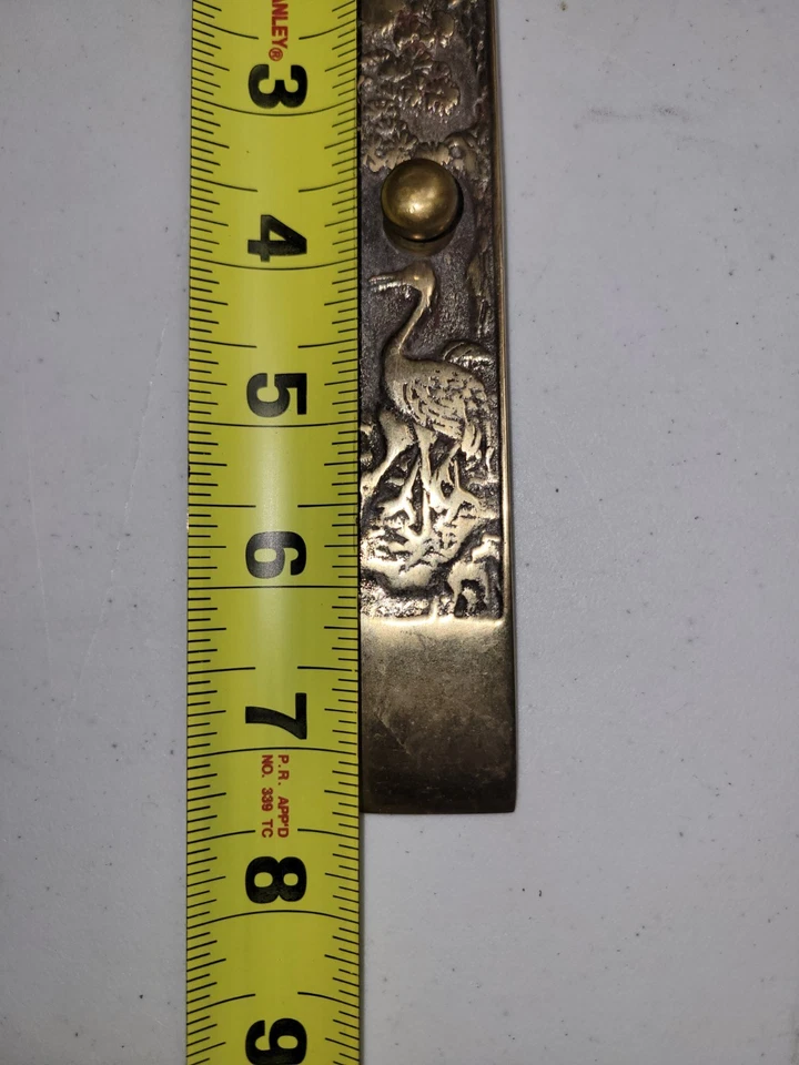 "Grúa pisapapeles coreana vintage de latón flores de loto rollo caligrafía peso 7""" Foto 4 de 4