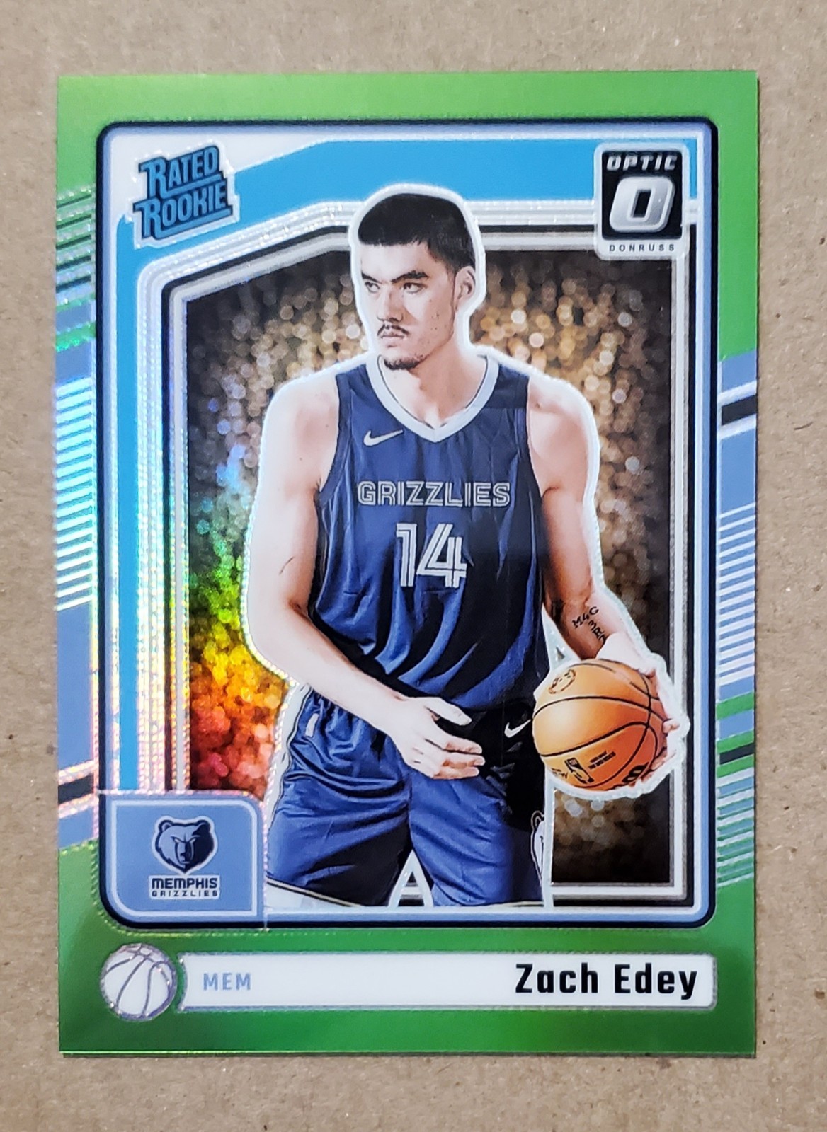 2024-25 Donruss Optic #288 Zach Edey RC Rated Rookie Lime Green Prizm 147/149