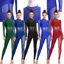 Women Jumpsuit Ballet Dancewear Full-body Bodysuit Cutout Unitard Stage Sheer