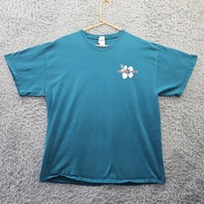 Trader Joe's Employee T Shirt XL Men Hibiscus Double Sided Turquoise Hole