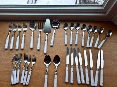 Farberware Colours 32 Pc White Plastic Rivet Handle Flatware Set Stainless Steel