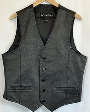 Vintage Wilsons Men s Black Leather Vest Size L Biker Moto Western Button Front