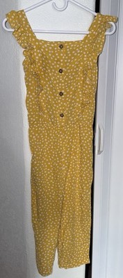 Arizona Jean Co Girls Yellow Polka Dot Sleeveless Rayon Jumpsuit M 10/12