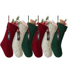 Personalized Christmas Stockings with Wooden Name Tags, 6 Pack 18 Inches Larg...