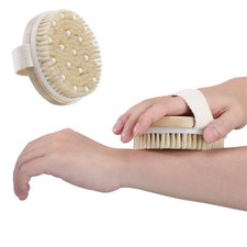 H S Bamboo Body Dry Brush - Exfoliating 2 pcs, Round W/ Massage