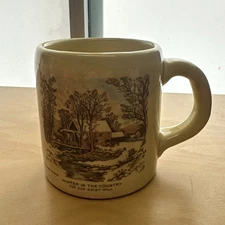 Currier & Ives Coffee Mug WINTER IN THE COUNTRY The Old Grist Mill Shaving Mug
