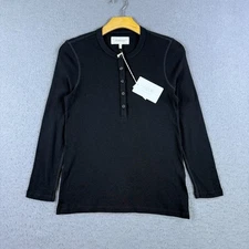 The GREAT The Recycled Rib Slim Henley Black Women's Size 0 Casual Stretch USA