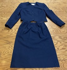 Vintage Pendleton Classic Suit Blazer Skirt Set Size 8 100 Virgin Wool Navy