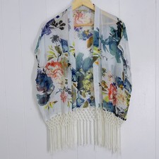 Cameo Rose Women's Macramé Fringe Floral Kimono Cardigan Size 10 Casual Wear