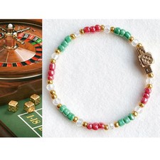 Bracelet Dice Casino Good Luck Green Red Gold Beads Sparkle Stretchable Unique