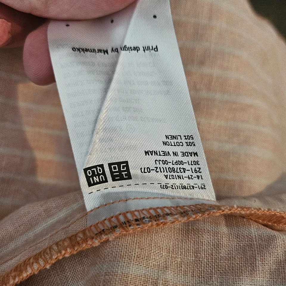 MARIMEKKO X UNIQLO  orange White Striped Jumpsuit Pockets Relaxed SMALL - image 2 of 4