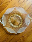 Lancaster Glass Yellow Cake Plate, Mid-Century Dart Design With Handles